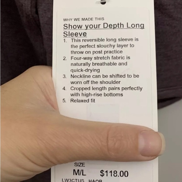 - Lululemon 🍋Show Your Depth Long Sleeve Heathered Antique Bark top size M,… - Picture 6 of 8